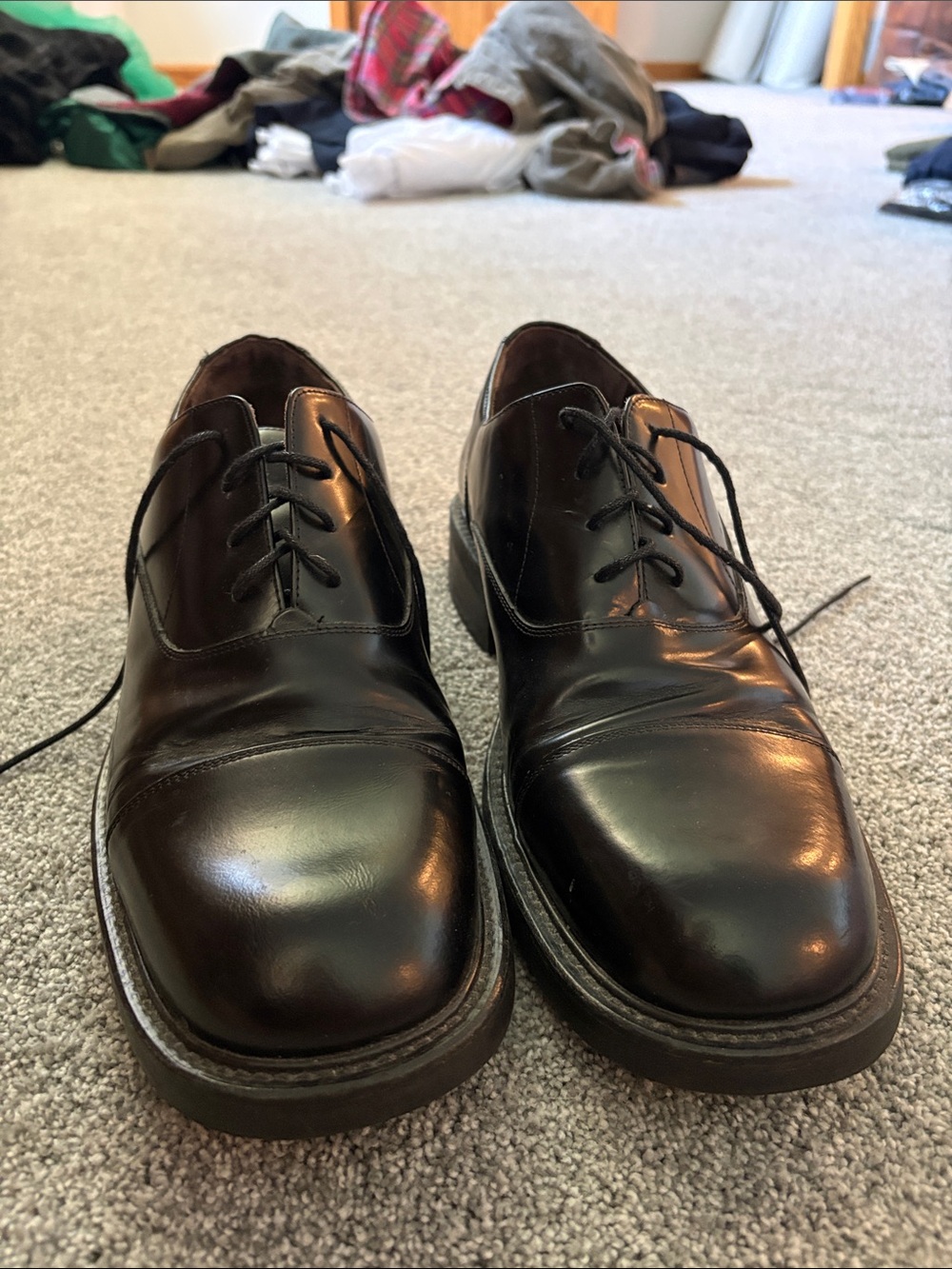Kenneth Cole New York Black Leather Cap-Toe Derby Shoes